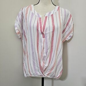 SOHO new york company‎ Large Striped V Neck High Low Relaxed Casual Chic Top